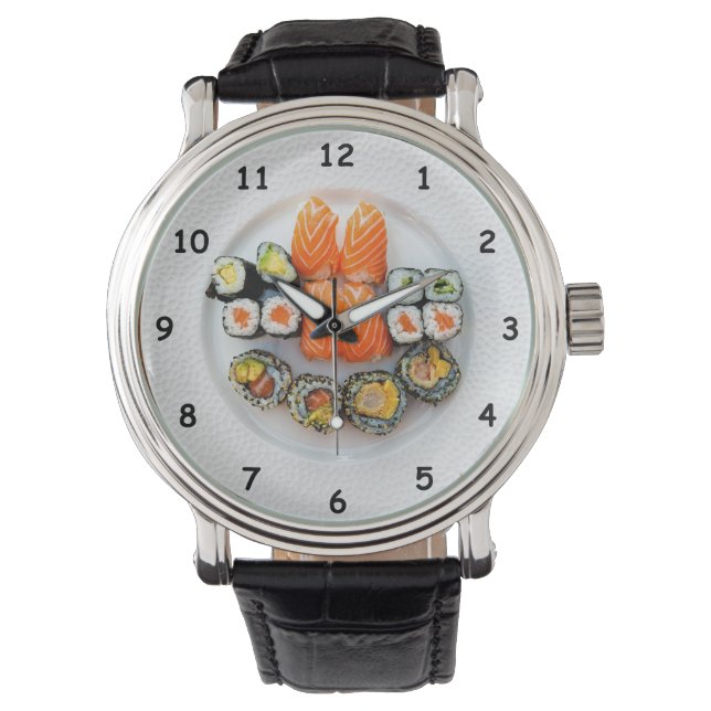 Cool Sushi and Salmon on a White Plate Watch (Front)