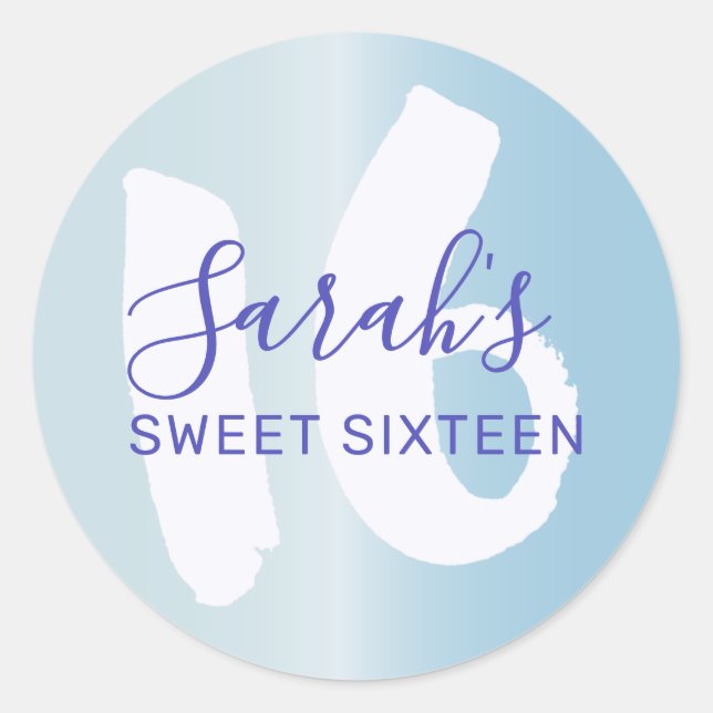 Cool Sweet 16 Blue Metallic Birthday Classic Round Sticker (Front)