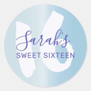 Cool Sweet 16 Blue Metallic Birthday Classic Round Sticker