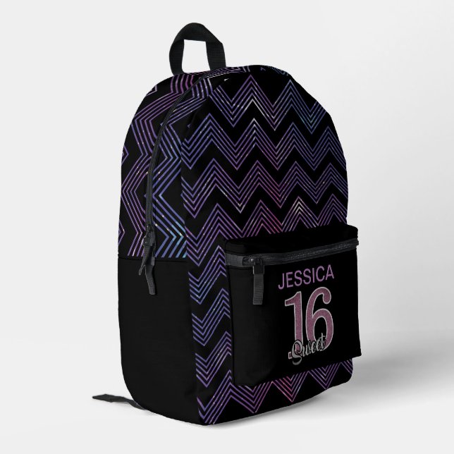 Cool Sweet 16 With Purple ZigZag Pattern Printed Backpack (Back Corner Left)