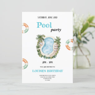 cool swimming pool birthday party invitation