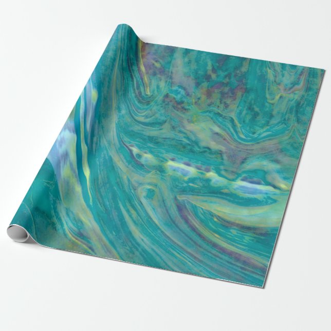 Cool Swirly Teal Paint Pattern Wrapping Paper (Unrolled)