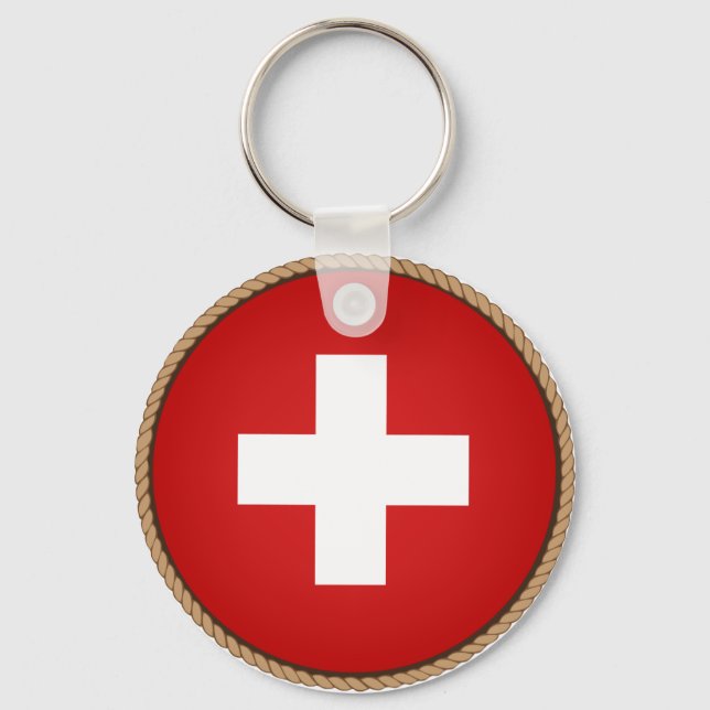 Cool Switzerland Flag Seal Key Ring (Front)
