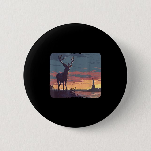 Cool Symbolic Deer With Statue Of Liberty Costume  6 Cm Round Badge (Front)
