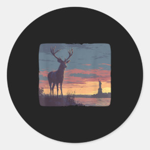 Cool Symbolic Deer With Statue Of Liberty Costume  Classic Round Sticker