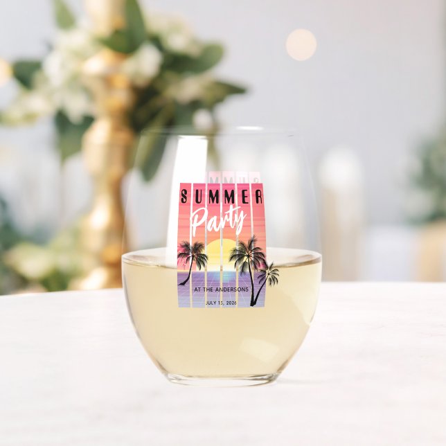 Cool Synthwave Summer Party Stemless Wine Glass (Insitu (Wedding))