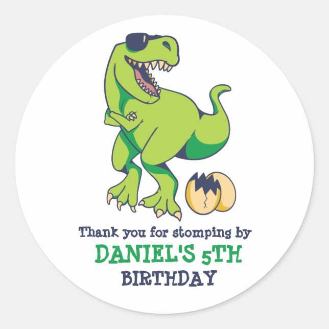 Cool T-Rex Dinosaur Egg Kids Boys Birthday Party Classic Round Sticker (Front)