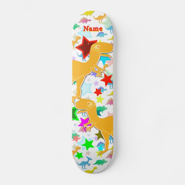 Cool T-Rex Dinosaur Skateboard with Your Name (Front)