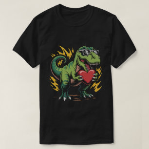 Cool T-Rex Dinosaur Valentine's Day Heart Sunglass T-Shirt