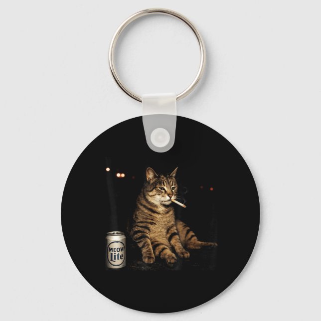 Cool Tabby Cat Smoking Retro Attitude Graphic Key Ring (Front)