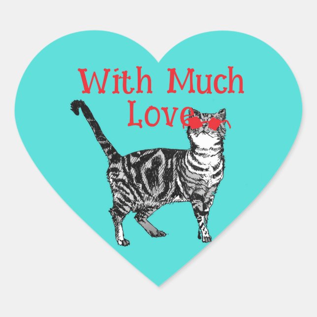 Cool Tabby Cat You Are One Cool Cat Cats Love Heart Sticker (Front)