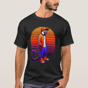 Cool Tamarin Monkey Modern Urban Style Sunset Retr T-Shirt