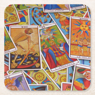 Cool Tarot Card Pile Square Paper Coaster