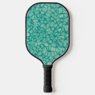 Cool Teal and White Monogram  Pickleball Paddle