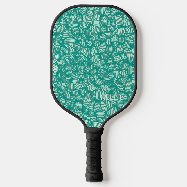 Cool Teal and White Monogram  Pickleball Paddle (Front)
