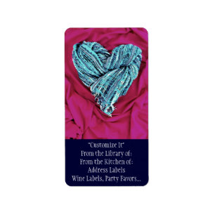 Cool Teal Blue Heart on Hot Pink Fabric Lovely Label