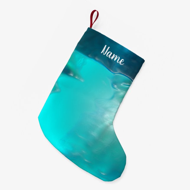 Cool Teal Blue Liquid Plastic Design Small Christmas Stocking (Front (Hanging))