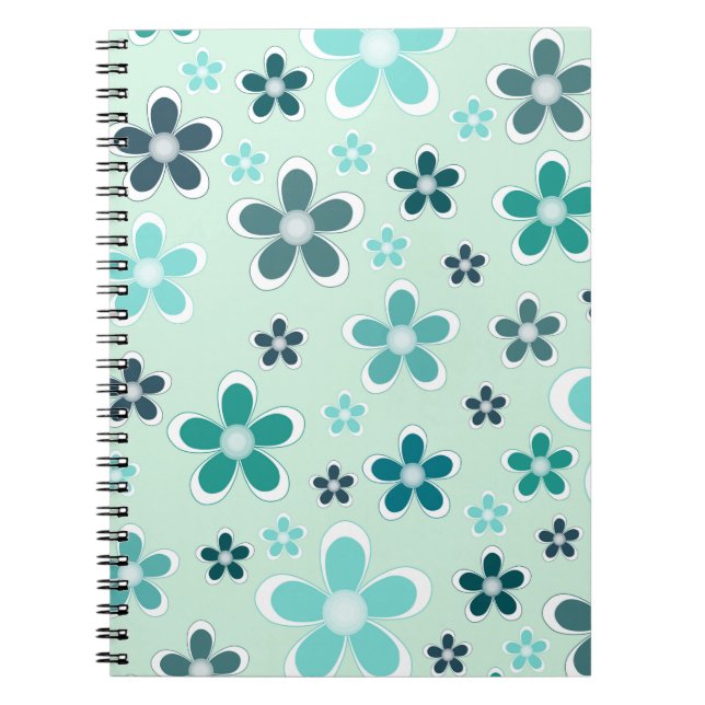 Cool Teal Flower Pattern Notebook (Front)
