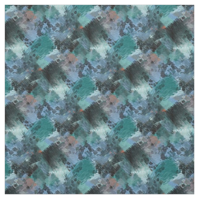 Cool Teal Green Violet Blue Grey Abstract Pattern Fabric (Swatch)