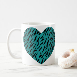 Cool Teal Heart Shape Tiger Stripes Animal Print Coffee Mug