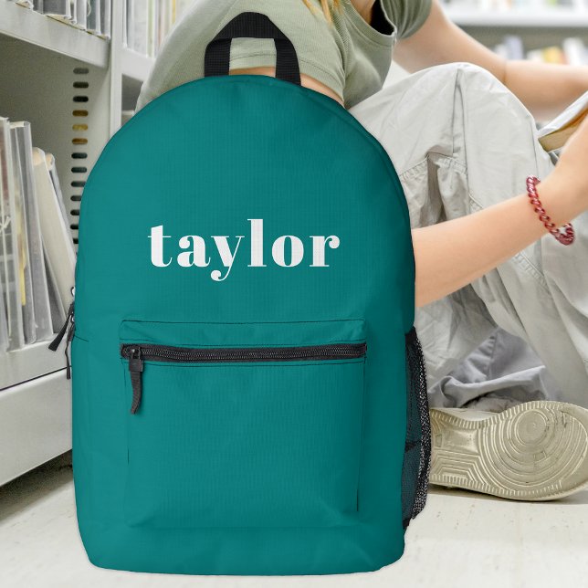 Cool Teal Modern Minimalist Trendy Personalised Printed Backpack (Creator Uploaded)