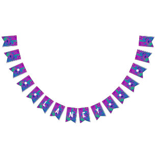 Cool Teal Pink Glitter Girl Birthday Slime Party Bunting