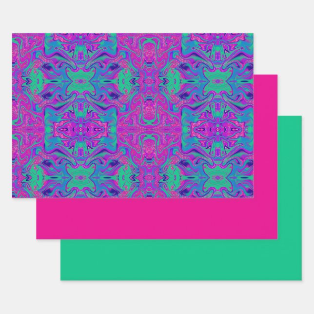 Cool Teal Pink Glitter Girl Birthday Slime Party Wrapping Paper Sheet (Set)