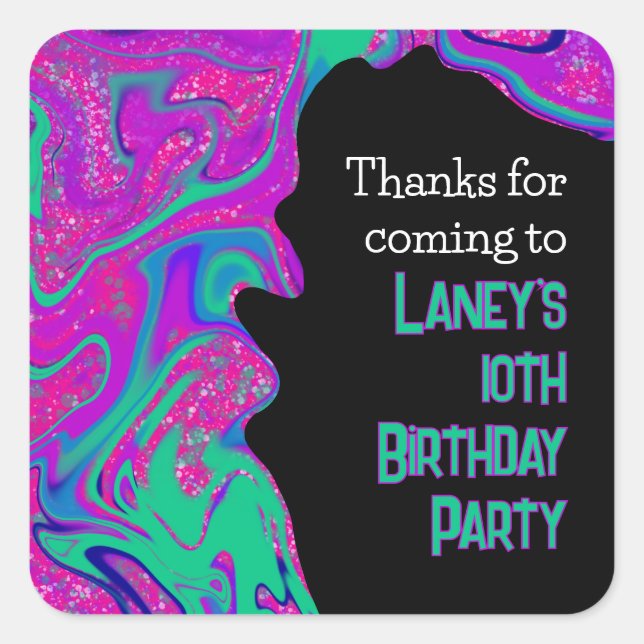 Cool Teal Purple Glitter Girl Birthday Slime Party Square Sticker (Front)