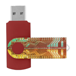 Cool Teal Yellow Maroon Unique Retro Steampunk PCB USB Flash Drive