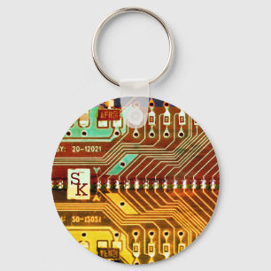 Cool Teal Yellow Unique Retro Steampunk Monogram Key Ring