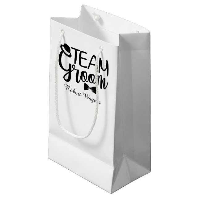Cool team groom customisable small gift bag (Front Angled)