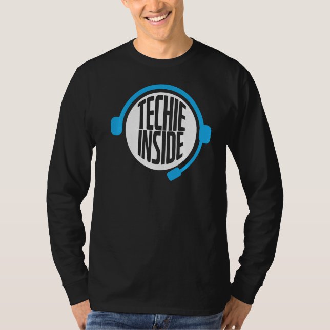 Cool Techie Inside Tech Support Headset Programmer T-Shirt (Front)