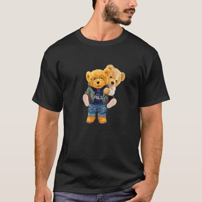 Cool Teddy Bear Boys Best Friends Style Illustrati T-Shirt (Front)