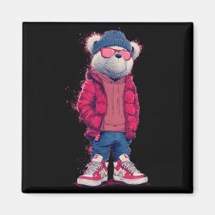 Cool Teddy Bear in Casual Sunglasses Graphic Magnet