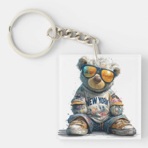 Cool Teddy Bear in Sunglasses and a New York Shirt Key Ring