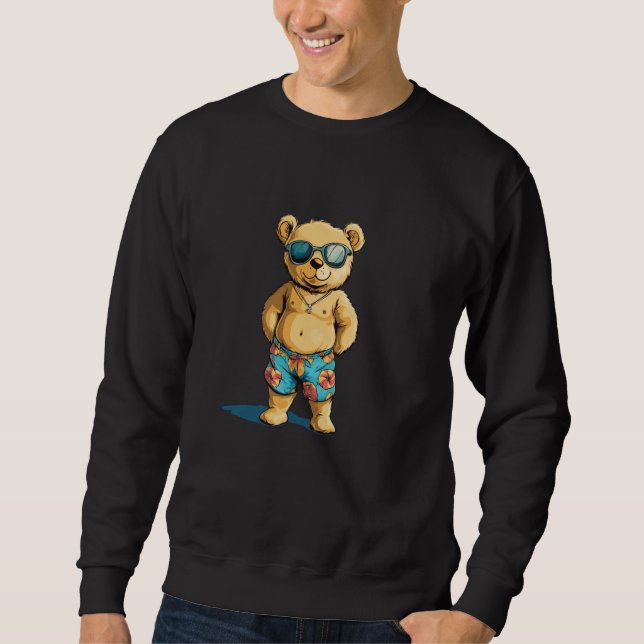 Cool Teddy Bear in Swim Trunks for Summer Fun Sweatshirt (Front)