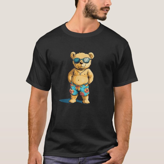 Cool Teddy Bear in Swim Trunks for Summer Fun  T-Shirt (Front)