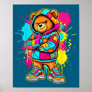 Cool teddy bear toddler kids colorful poster