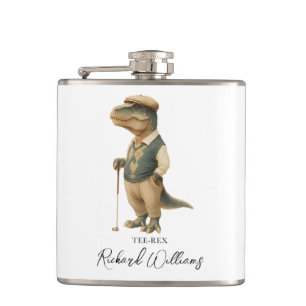Cool Tee-Rex Golfer Dinosaur Signature Name Hip Flask