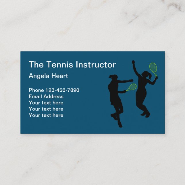 Cool Tennis Instructor Theme Business Card (Front)