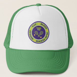 Cool tennis slogan, purple and green trucker hat