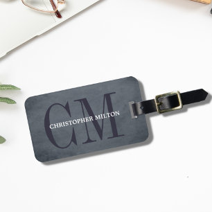 Cool Texture Blue Bold Monogram Luggage Tag