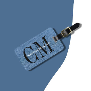 Cool Texture Jeans Black Bold Monogram Luggage Tag