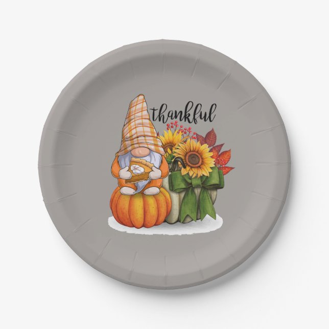 Cool thankful Thanksgiving gnome Paper Plate (Front)