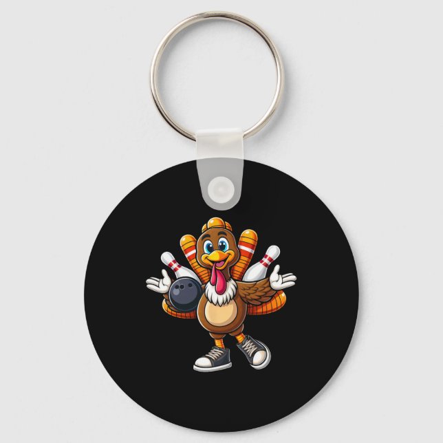 Cool Thanksgiving Bowling Gobble Player Turkey Bow Key Ring (Front)