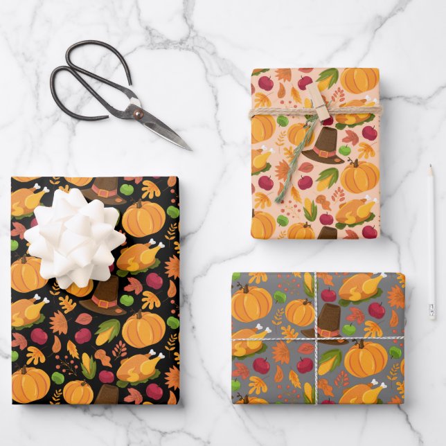 cool Thanksgiving tiled pattern Wrapping Paper Sheet (Front)
