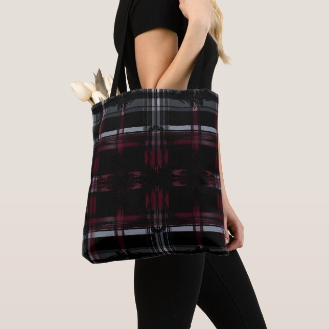 Cool Thrashed Gothic Grungy Grunge Plaid Pattern Tote Bag (Close Up)