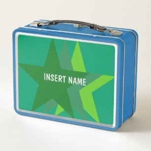 Cool Three Green Stars, Personalised Name Monogram Metal Lunch Box