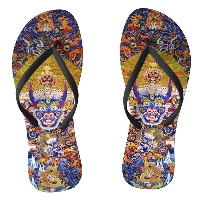 Cool tibetan thangka god mandala tattoo Yamantaka Flip Flops (Footbed)