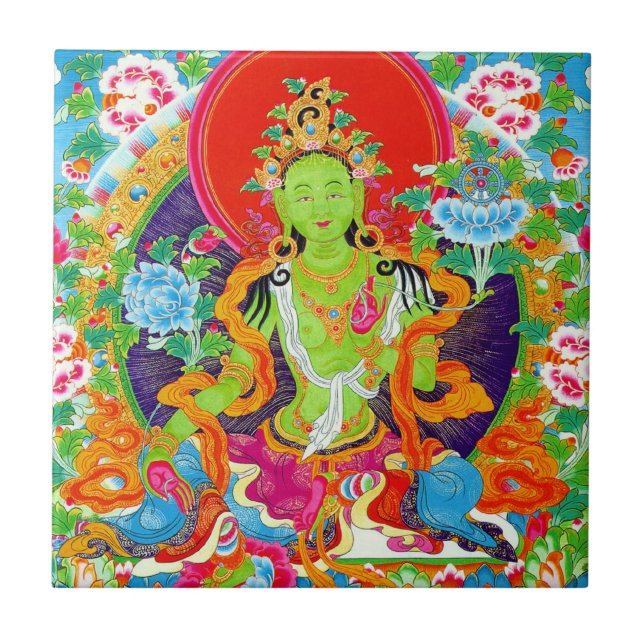 Cool tibetan thangka green tara god tattoo tile (Front)